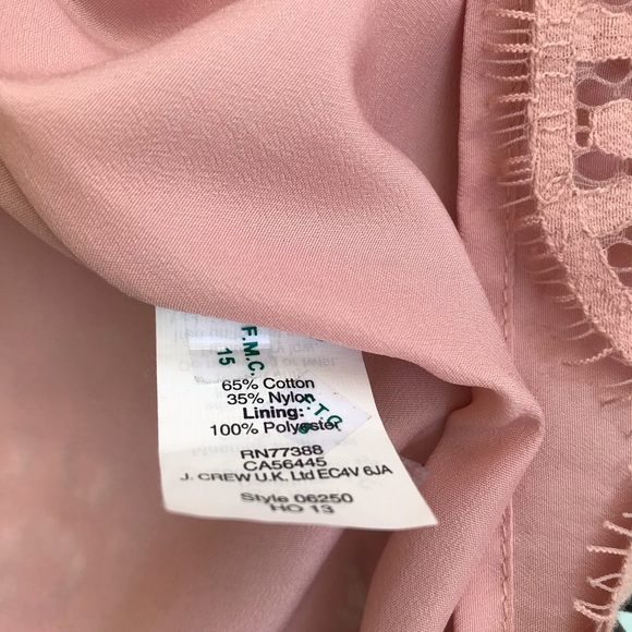 J. Crew Blush Pink Lace Cotton Blend Lined Three Quarter Sleeved Blouse Size 14 - Picture 8 of 10